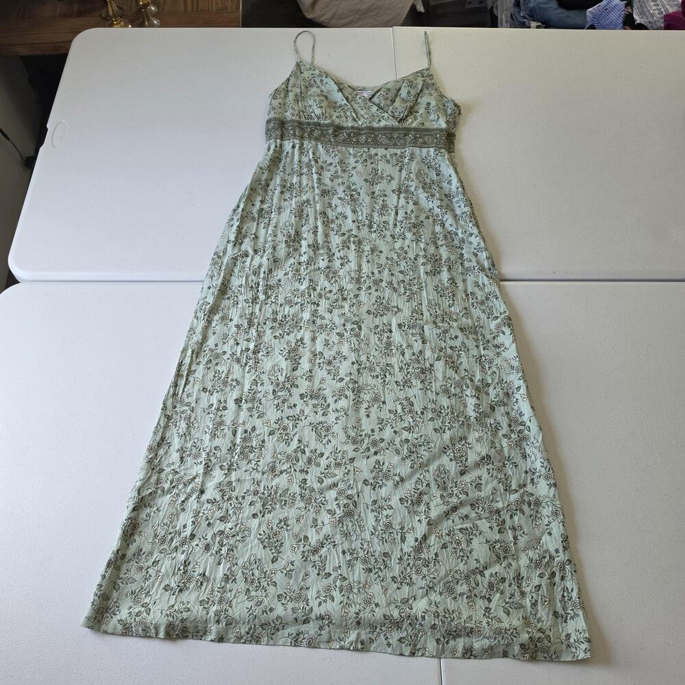 Y2K 90s Dress Womens 14 Green Floral Babydoll Sundress Boho Fairy Grunge Western